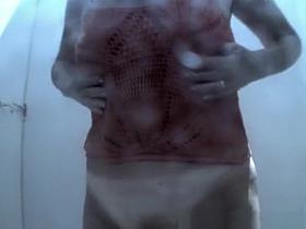 Small bush pussy woman spied in beach cabin