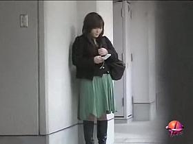 Whimsical little bimbo flashes her beaver when someone lifts her green skirt