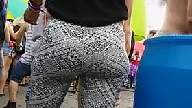 Party babe shaking her junk in skintight spandex pants