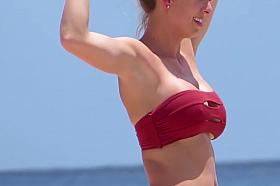 Blonde Babe Red Thong