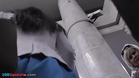 Sweetheart in high heels upskirt on stairs