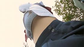 Sexy schoolgirl upskirt sitting on the park bench view