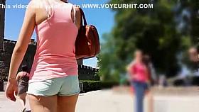 Tight blue shorts cameltoe and ass