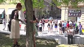 Petite slave banged in public bar