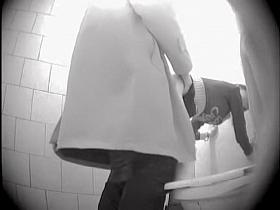 Spy cam shooting man drilling girl from behind in restroom