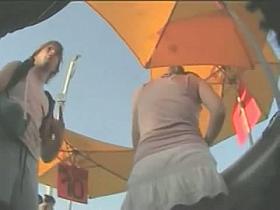Upskirt voyeur video of three hot girls with amazing booties