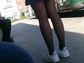 Candid pretty in black pantyhose #2