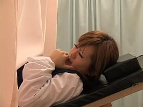 Saiko's hairy cunt is fingered until climax by gynecologist