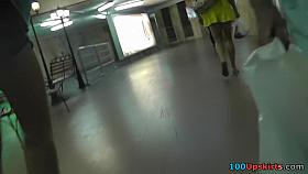 Super hot yellow summer costume upskirt