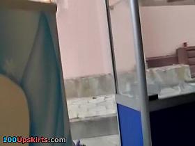 Beauty in blue shoes upskirt movie