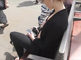 Gentle young breasts in downblouse