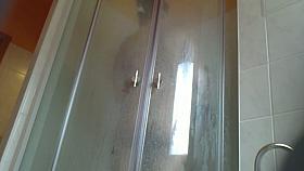 Chubby ass shaved pussy white brunette woman in shower porno