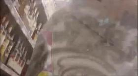 Upskirt pantyless lady at market