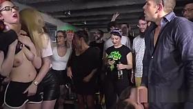 Petite Euro slave fucked in public bar