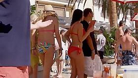Beautiful coquette in the transparent bikini has an amazing butt