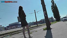 Upskirt delight by pale-skinned brunette girlfriend
