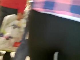 Girl with nice ass at the supermarket checkout