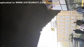 Girl upskirted in stairs