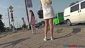 Upskirting video of blonde gal with sexy thong