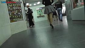 Best upskirt scene by dark-haired MILF in cute thong