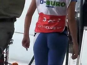 Young gas station worker is smoking hot