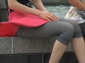 Street candid view of the sexy ass in white pants