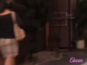 Hot Asian slim babe attacked by a skirt sharker in the sunset.