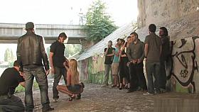 Blonde fucks outdoor and in public bus