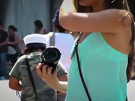 Tourist girl with hot ass in pink shorts