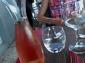 Flashing pussy and tits in restaurant