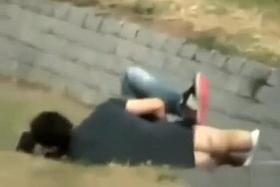 Young German couple fucking in the grass for a long time