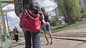 Sexy upskirt with babe who prefers body color pantyhose