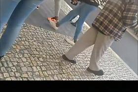 Long hair teen in tight jeans pants