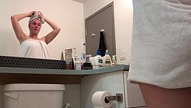 Hidden cam - college athlete after shower with big ass and close up pussy!!