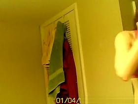 Girl spied in bathroom drying her hair