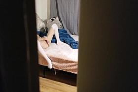 Spying on little step sister while she touches herself