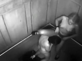 Licking her pussy in the elevator