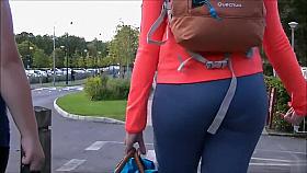 Blue spandex pants hug her sexy big ass