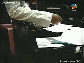 Sexy secretary is picking some bosses papers in sexy way