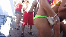 Teen with bikini thong dancing on a pool party !
