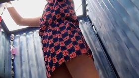 Peeping on shaved mature pussy