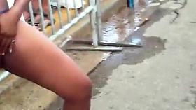 Drunk girl shows pussy in the parade