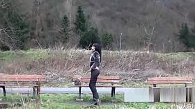 Cute girls expose peeing pussies and take a leak