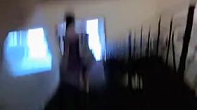 Guy pulls jeans down and flashes cock in the porch