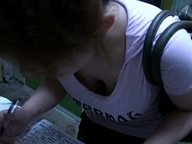 Downblouse attempt on a Chubby Japanese girl with big tits