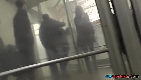 Leather mini skirt and hessian boots in upskirt movie