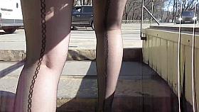 Sexy girl in seamed stockings going upstairs 2