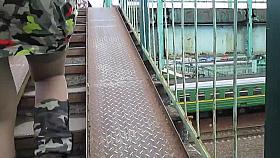 Chick in stockings and military boots upskirt