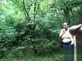 Chubby woman is mesmerized by his large cock in public