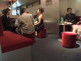 Hot Asian chicks provide upskirt shots in a crowded bar